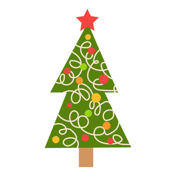 christmas tree. Hand drawing fir tree, Christmas ornaments. Holiday poster with Christmas symbols. - ベクター画像