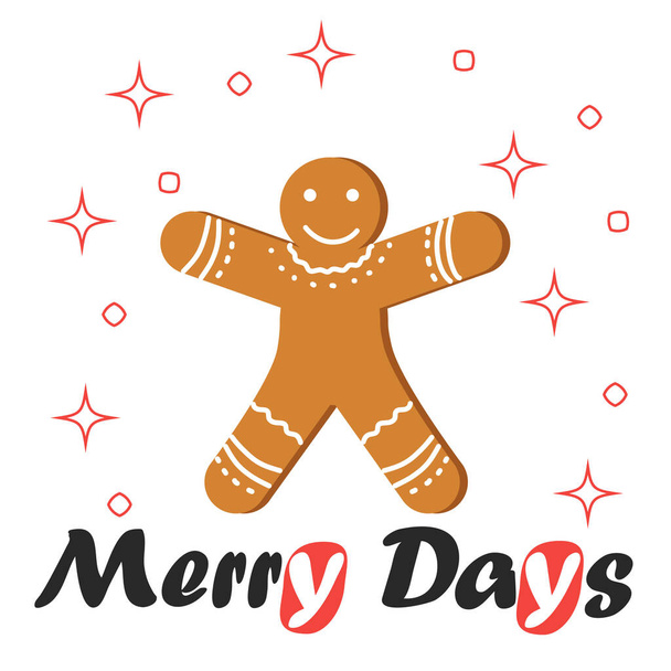 Christmas and New Year's minimal simple postcard with gingerbread man and greeting text. - Vettoriali, immagini