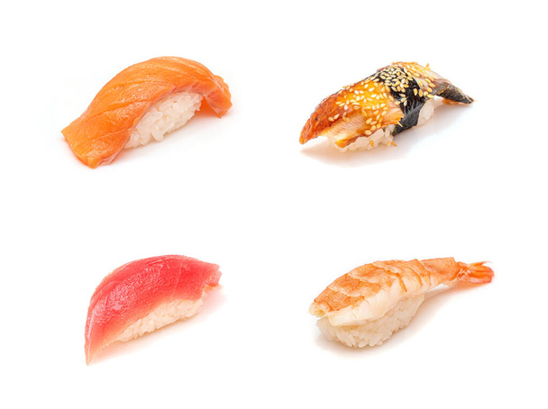 Set of 4 sushi isolated on white - Fotoğraf, Görsel