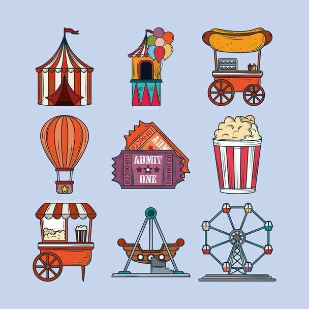 conjunto de iconos del parque de atracciones - Vector, Imagen