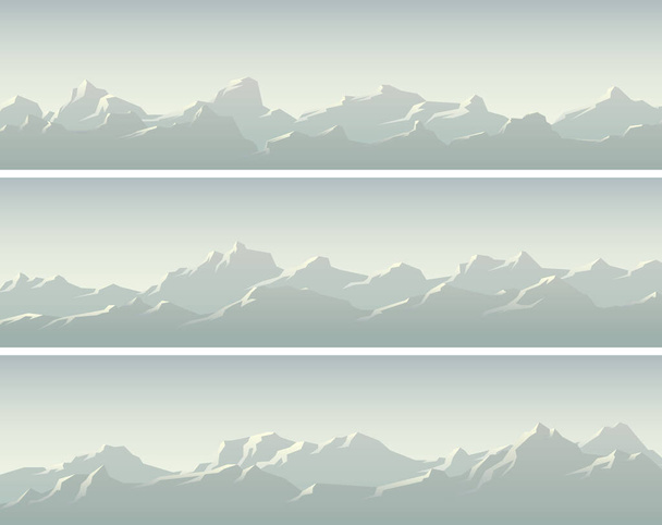 Набор векторных горизонтальных простых баннеров со снежными горными хребтами. - Вектор,изображение
