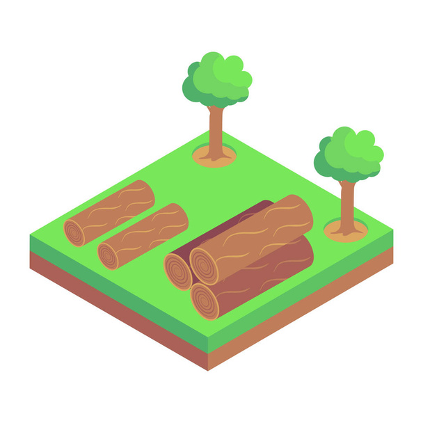 isometric wooden floor with trees and forest vector illustration design - Vetor, Imagem