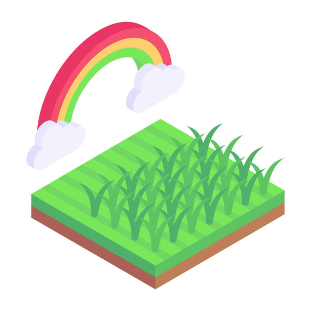 vector illustration of a cartoon grass with a rainbow - Vettoriali, immagini