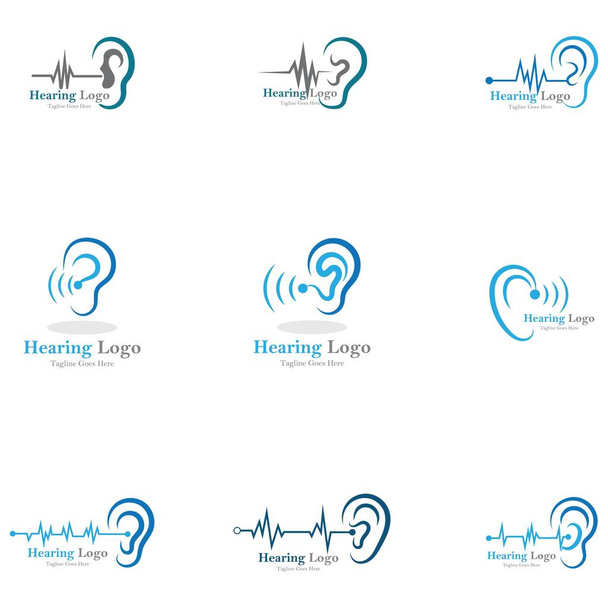 logotipo auditivo y icono de vector de plantilla de símbolo - Vector, Imagen