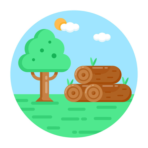 vector illustration of a tree on lawn  - Vector, afbeelding