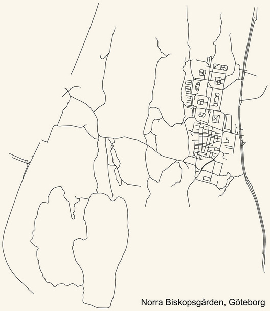 Black simple detailed street roads map on vintage beige background of the quarter Περιοχή Norra Biskopsgrden του Γκέτεμποργκ, Σουηδία - Διάνυσμα, εικόνα