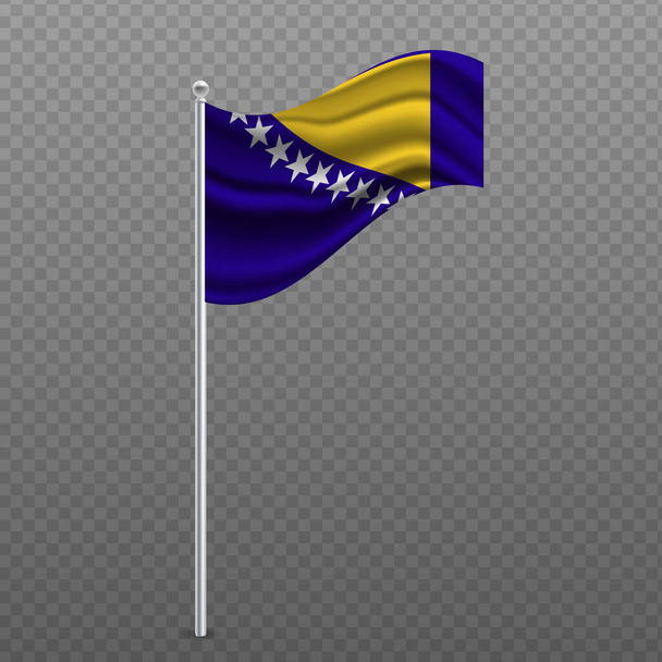 Bosnien und Herzegowina schwenkt Flagge an Metallstange. Vektorillustration. - Vektor, Bild