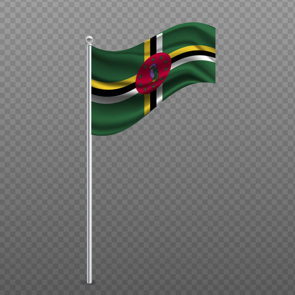Dominica waving flag on metal pole. Vector illustration. - Διάνυσμα, εικόνα