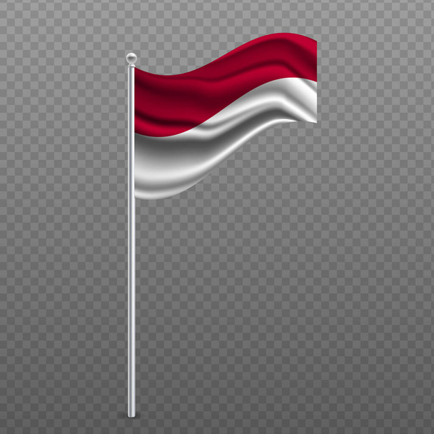 Indonésie mává vlajkou na kovové tyči. Vektorová ilustrace. - Vektor, obrázek