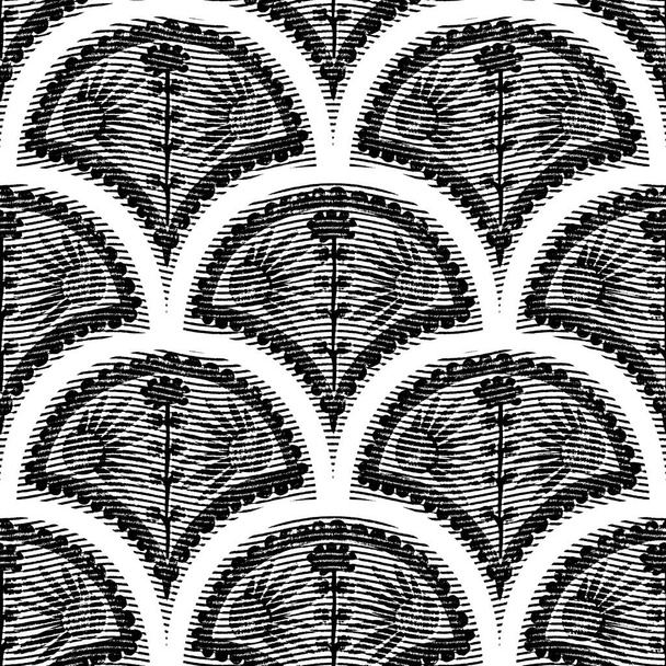 Nahtlose florale schwarz-weiße Fischgrätstruktur. Zweifarbiges 50er-Jahre-Muster. Moderne Textilwebeeffekte. Maskuline gebrochene Linie wiederholen jpg print.  - Foto, Bild