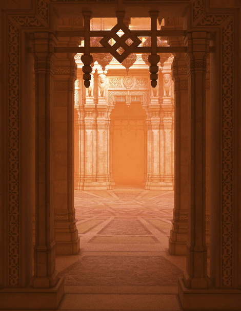 Misty πορτοκαλί ασιατικό ναό εικονογράφηση - Φωτογραφία, εικόνα