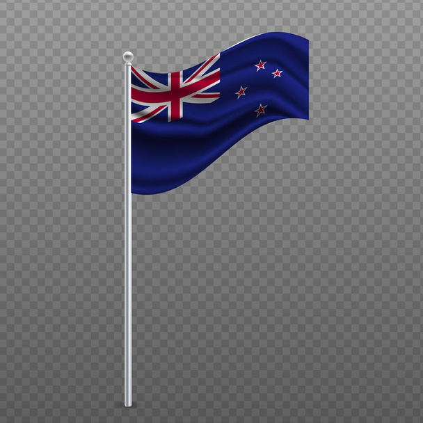 Nový Zéland mává vlajkou na kovové tyči. Vektorová ilustrace. - Vektor, obrázek