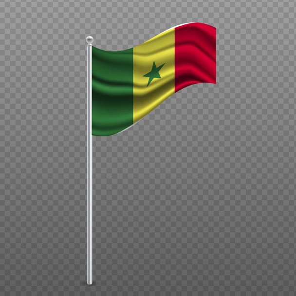 Senegal waving flag on metal pole. Vector illustration. - Διάνυσμα, εικόνα