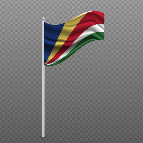 Seychelles waving flag on metal pole. Vector illustration. - Διάνυσμα, εικόνα