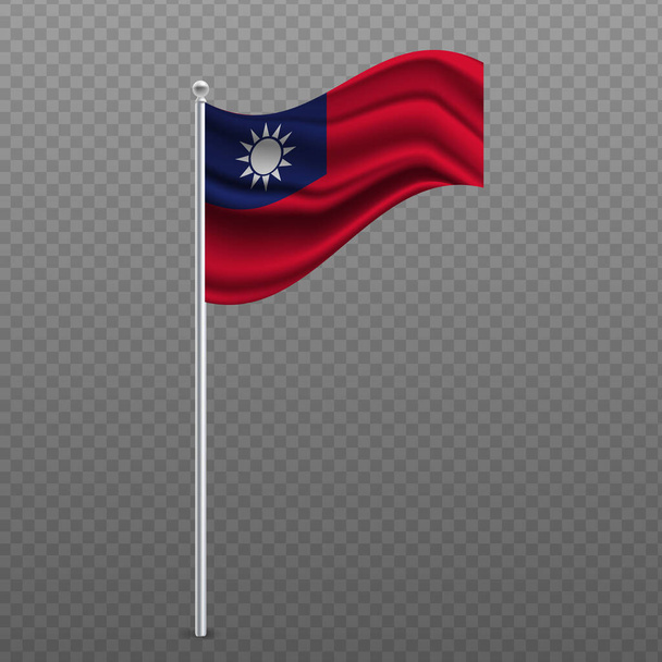 Taiwan schwenkt Flagge an Metallstange. Vektorillustration. - Vektor, Bild