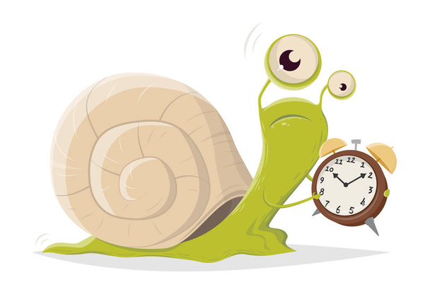 funny cartoon snail with alarm clock - Vector, Image