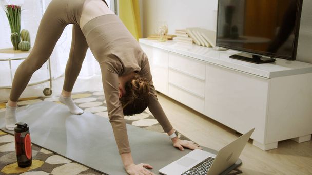 Une femme sportive fait des exercices sains sur Internet  - Photo, image