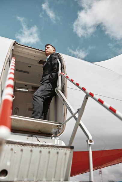 Assistente de bordo em pé no avião privado - Foto, Imagem