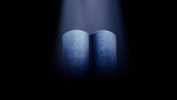 Des tablettes de pierre de dix commandements sous la lumière bleue - Séquence, vidéo