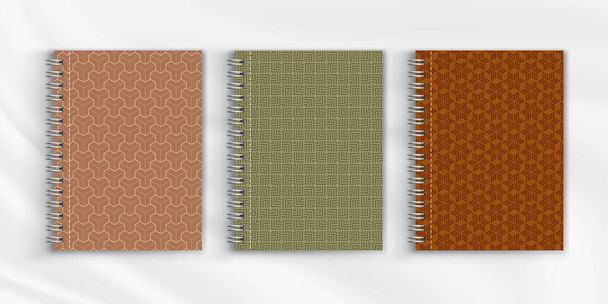  Set di copertina geometrica per notebook. Progettazione di sfondo per decorativo, rivista, album, diario. Illustrazione vettoriale.Eps10 - Vettoriali, immagini