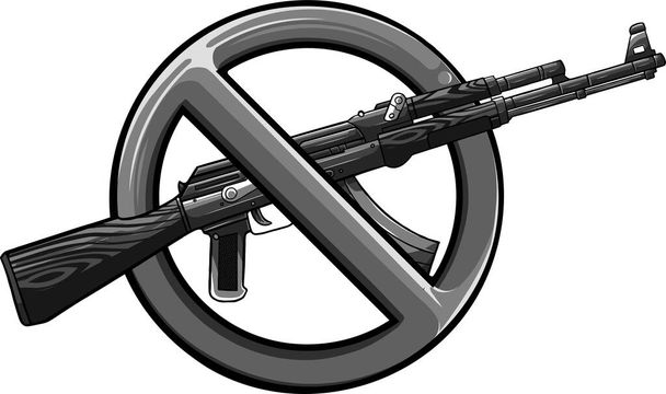 Silhouette du fusil d'assaut avec signe dessus - interdiction des armes. - Vecteur, image