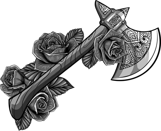 ilustracja wektorowa siekiery z różami - Wektor, obraz