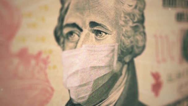 Egy amerikai elnök, Hamilton 10 dollár, tömör 19-es maszkban. - Felvétel, videó