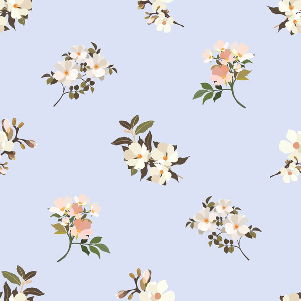 Vintage flowers. Seamless pattern. A branch of a blossoming tree. Flat vector isolated illustration. Pastel colors. - Vektori, kuva