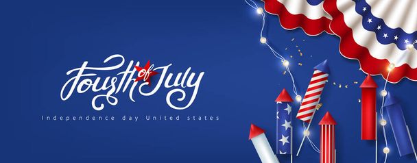 Itsenäisyyspäivä USA juhla banneri juhlava sisustus amerikkalainen. Heinäkuun 4. päivän julistemalli.  - Vektori, kuva