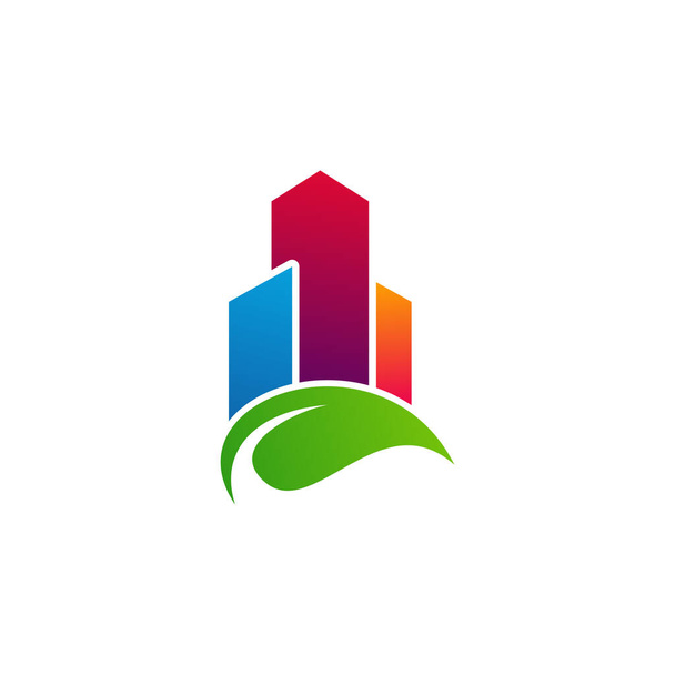 Векторный шаблон логотипа Leaf City, концепция дизайна логотипа Creative Building - Вектор,изображение