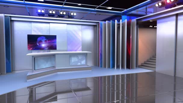 Новости студии 3D Virtual TV, фон для ТВ-шоу .TV On Wall.3D Virtual News Studio Background, Loop - Кадры, видео