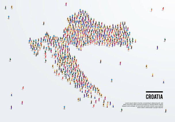 Croatia Map. Large group of people form to create a shape of Croatia Map. vector illustration. - Vektör, Görsel