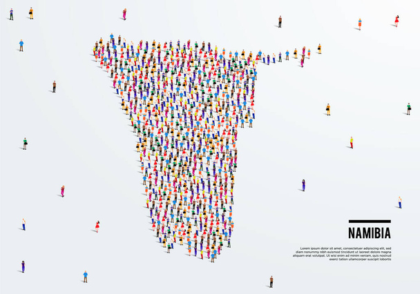 Mapa de Namibia. Gran grupo de personas se forman para crear una forma de mapa de Namibia. ilustración vectorial. - Vector, Imagen