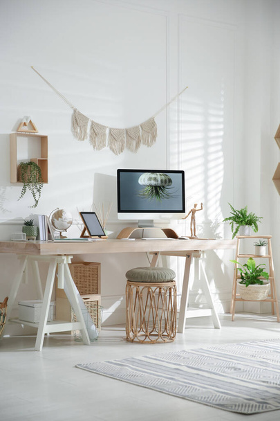 Stylish home office interior with comfortable workplace - Zdjęcie, obraz