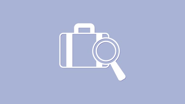 Біла авіалінія - пошук загубленого ікону багажу, ізольованого на фіолетовому тлі. Пошуковий багаж. 4K Відеографічна анімація - Кадри, відео