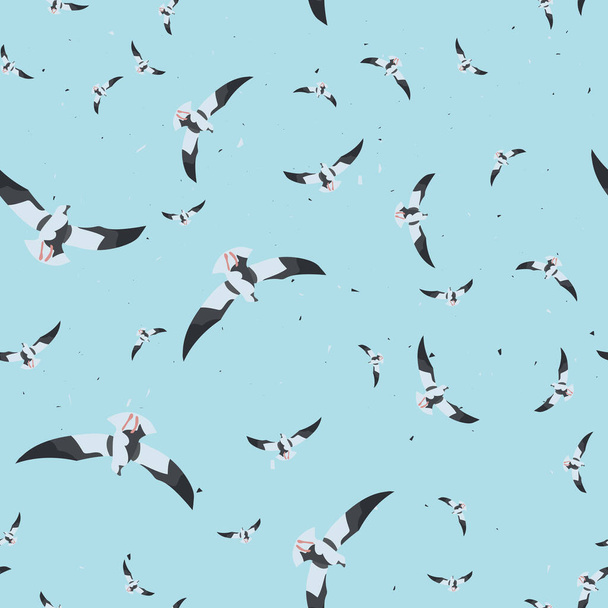 Seamless background with many seagulls in the blue sky. - Vektör, Görsel