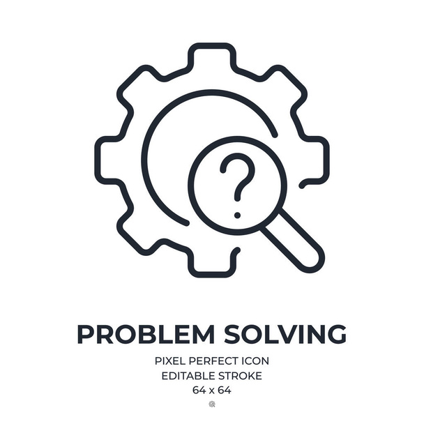 Problem solving concept. Cogwheel with a question mark editable stroke outline icon isolated on white background flat vector illustration. Pixel perfect. 64 x 64. - ベクター画像