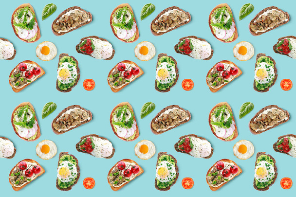 Tasty sandwiches on color background - Фото, зображення