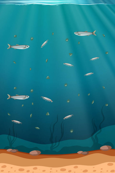 水のイラストの魚やプランクトン - ベクター画像