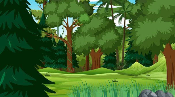 Regenwald oder Tropenwald am Tag Szene Illustration - Vektor, Bild