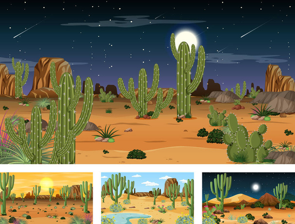 Różne sceny z pustyni krajobraz lasu ilustracja - Wektor, obraz