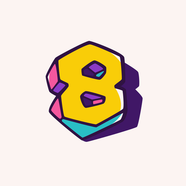 Number eight logo in cubic children style based on impossible isometric shapes. Perfect for kids labels, illusion branding, cute birthday posters etc. - Vector, Image
