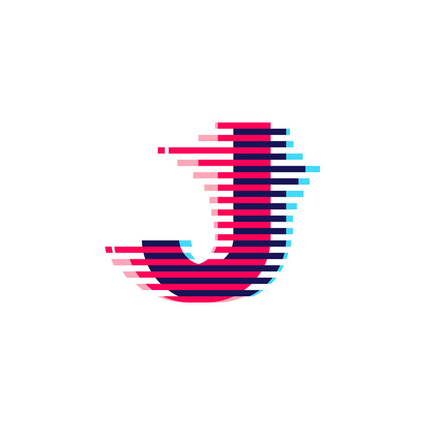 Logo písmene J s efektem pulzující závady. Vektorové písmo ideální pro použití ve vašich štítcích nočního života, expresivní herní obrazovka, elektronická identita. - Vektor, obrázek