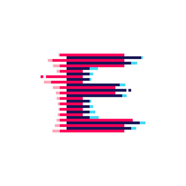 Logotipo de letra E con efecto de fallo de línea vibrante. Fuente vectorial perfecta para usar en sus etiquetas de vida nocturna, pantalla de juego expresiva, identidad electrónica. - Vector, imagen