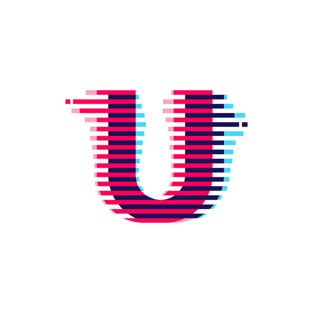Logo písmene U s efektem pulzující závady. Vektorové písmo ideální pro použití ve vašich štítcích nočního života, expresivní herní obrazovka, elektronická identita. - Vektor, obrázek