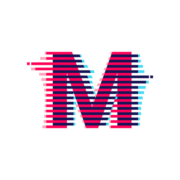 M λογότυπο επιστολή με ζωντανή επίδραση δυσλειτουργία γραμμή. Vector γραμματοσειρά ιδανικό για χρήση σε ετικέτες νυχτερινή ζωή σας, εκφραστική οθόνη του παιχνιδιού, ηλεκτρονική ταυτότητα. - Διάνυσμα, εικόνα