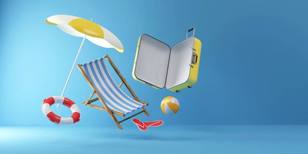 3d illustration of a beach with a lifebuoy - 写真・画像