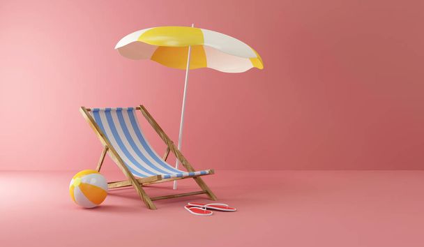 3d render of beach umbrella on pink background - Fotó, kép