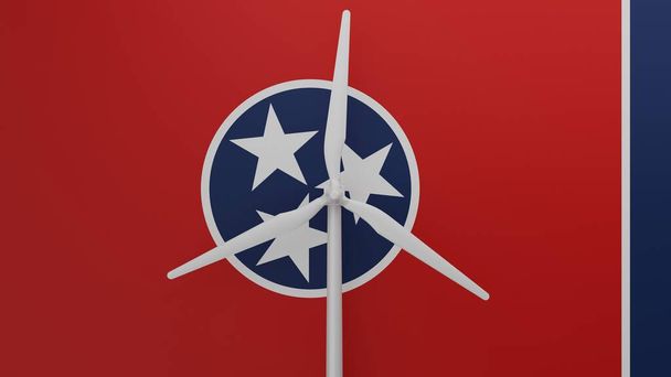 Большая ветряная турбина в центре на фоне флага штата Теннесси - Фото, изображение