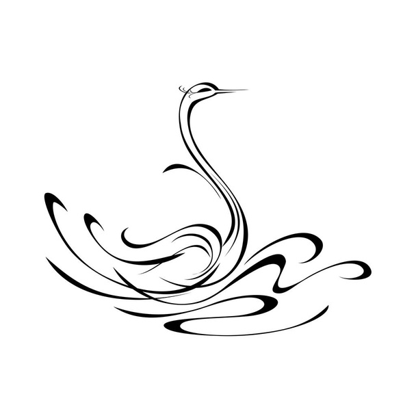 graceful swan floating in the water. Graphic illustration in black lines on a white background. - Вектор,изображение